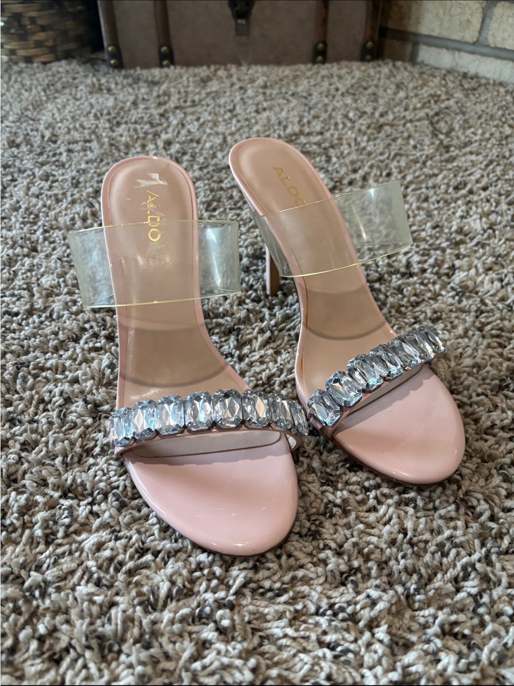 Aldo Pink Crystal-Embellished Slide Heels